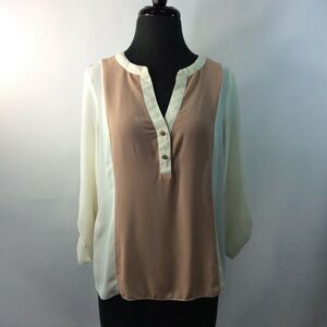 Excuse Me Miss M Blouse Ivory Brown Colorblock